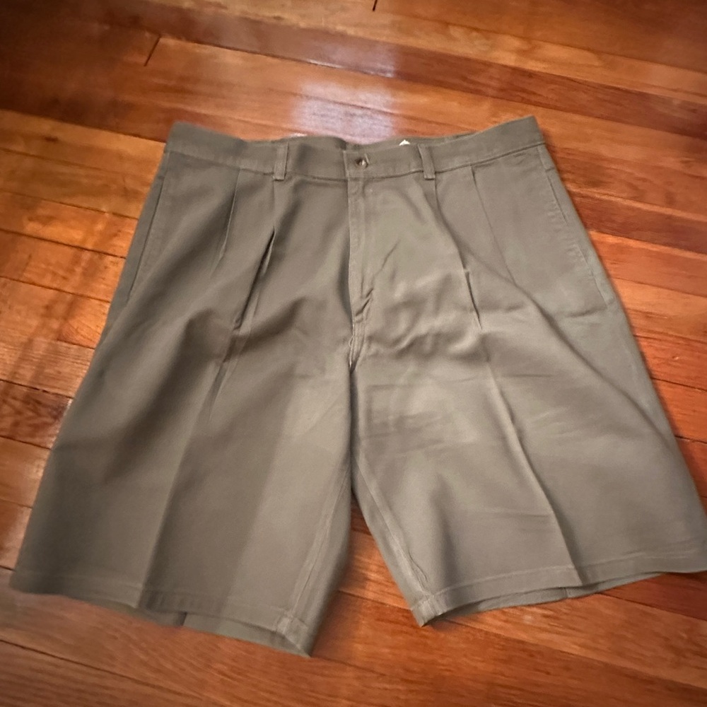 Khaki Flat Front Dress Shorts with Tailored Fit